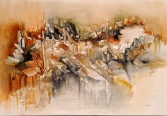 Derrumbes / Pintura asfáltica y óleo sobre bastidor / 50 x 70 cm.