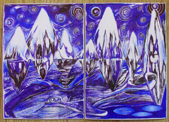 “BAJO EL AZUL AUSTRAL Y LOS TÉMPANOS FLOTANTES” Díptico 43x30 cms. $ 250