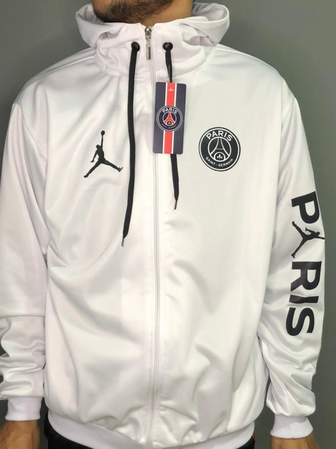 Jaqueta Corta Vento PSG Branco (símbolo preto)