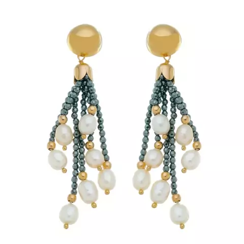 Brincos fios hematita pérolas naturais