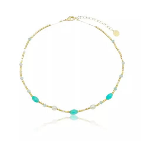 Colar pérolas naturais jade turquesa