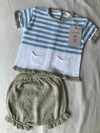 Conjunto hilo celeste y beige