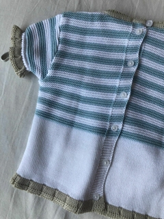 Conjunto hilo celeste y beige - santa paciencia