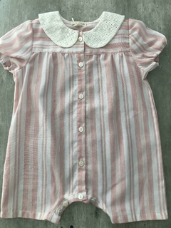 Enterito rayas rosa cuello broderie