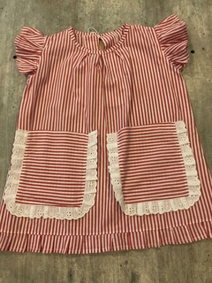Vestido lineas rojo c/bolsillos