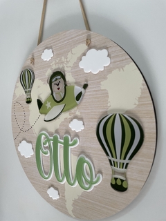 Porta Maternidade - aviador + balões - Quadros - Porta maternidade - Frases Decorativas - Presentes | Sweet Decor