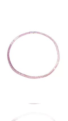 COLAR RIVIERA SHINE ZIRCÔNIAS ROSA EM BAGUETES E BANHO RÓDIO - 42 cm - comprar online