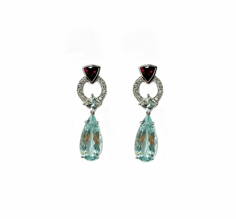 Brinco Art Deco em Água Marinha, Turmalina Rosa e Diamantes - comprar online