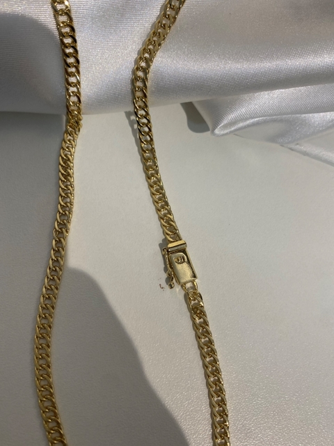 CORRENTE GRUMET DUPLA LACRAIA FECHO GAVETA TRAVA LATERAL (3,5MM) - BANHADO A OURO 18k