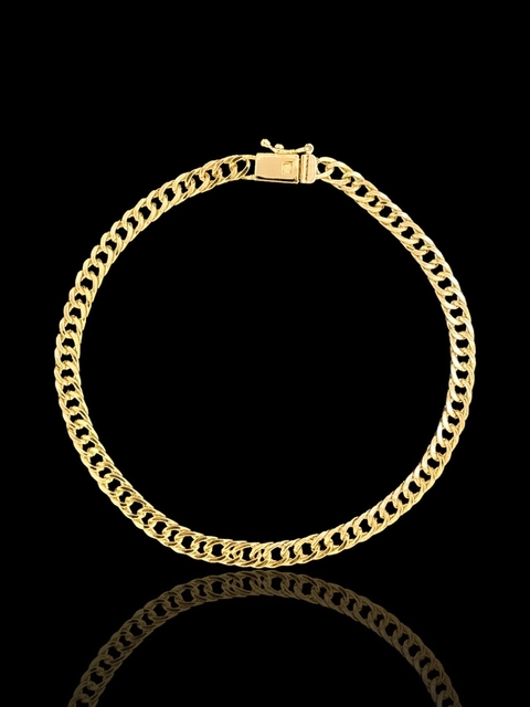 PULSEIRA GRUMET DUPLA LACRAIA FECHO GAVETA COM TRAVA LATERAL (3,5mm) - BANHADO A OURO 18k