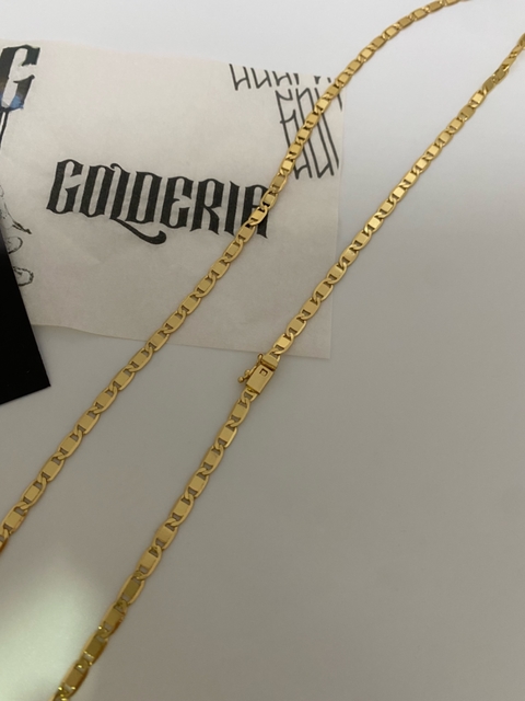 CORRENTE MAFIA ITALIANA PIASTRINI FECHO TRAVA LATERAL (4mm) - BANHADO A OURO 18k -