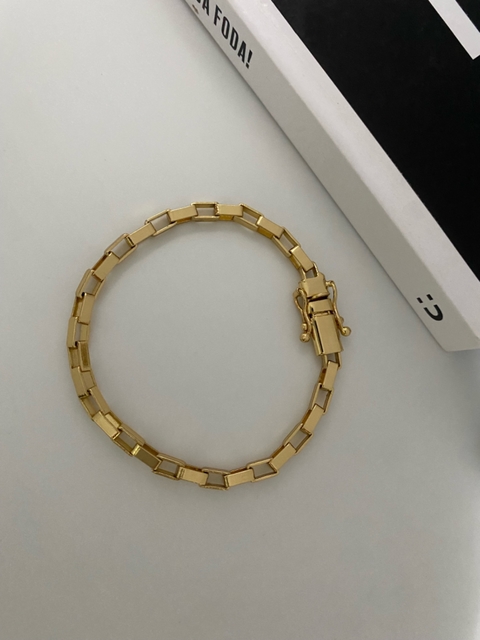 PULSEIRA TIJOLINHO FECHO TRAVA DUPLA (5mm) - BANHADO A OURO 18k