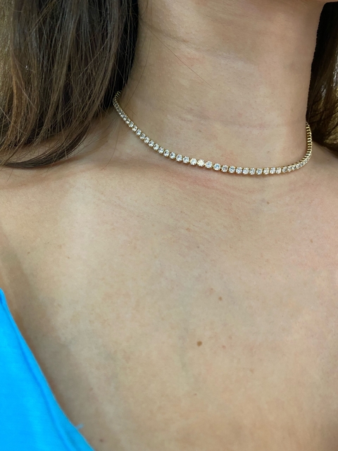 COLAR CHOCKER RIVIERA FECHO LAGOSTA (3MM) 35CM (COM EXTENSOR DE 10CM) - BANHADO A OURO 18k