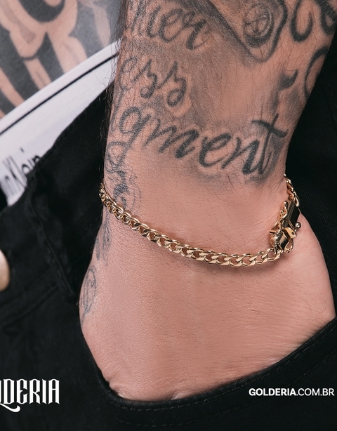 PULSEIRA GRUMET FECHO TRAVA DUPLA (4mm) - MACIÇA - BANHADO A OURO 18k