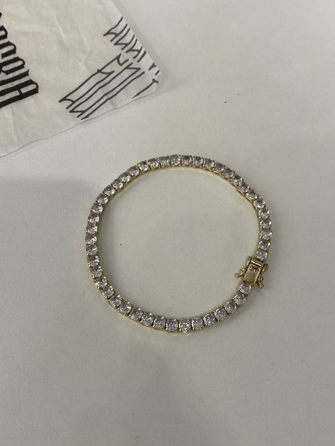 PULSEIRA RIVIERA CRAVEJADA COM ZIRCÔNIAS FECHO TRAVA DUPLA (4mm) - MACIÇA - BANHADO A OURO 18k