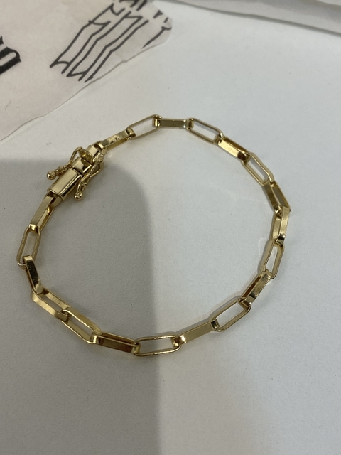 PULSEIRA ELO ALONGADO FECHO TRAVA DUPLA (4,5mm) - BANHADO A OURO 18k