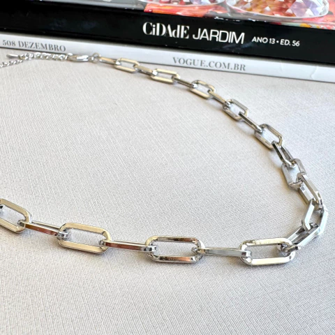 Choker de Elos Retangulares - Banhado no Ródio - comprar online