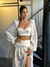 Conjunto Santorini manga bufante cropped e saia tule textura - Loja Cazi