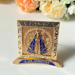 Enfeite de Mesa Nicho de Aparecida Dourado com Strass