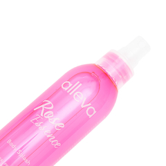 Frasco de Body Splash Essência de Rosas Alleva de 200ml, com design rosa e spray.