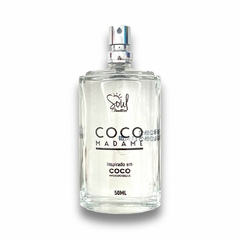 Frasco de Deo Colônia Coco Madame da Soul Cosméticos, 50ml, com design elegante e rótulo informativo.