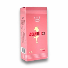 Caixa do Deo Colônia Escandalosa da Soul Cosméticos, 50ml, com design em rosa e detalhes em vermelho.