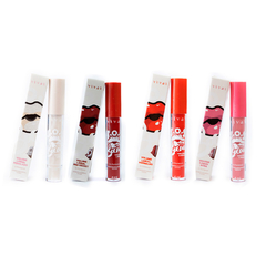 Conjunto de gloss labial da linha SOS Bocão da Vivai, incluindo as cores Red Velvet, Vermelho e Rosa, com embalagens distintas.