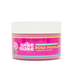 Frasco de esfoliante corporal Rosa Mosqueta Wike Make by Miss Rôse, 250g, com tampa branca e rótulo colorido.