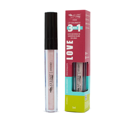 Gloss labial volumoso 3 em 1 da Max Love, cor 313, com embalagem colorida e aplicação prática.