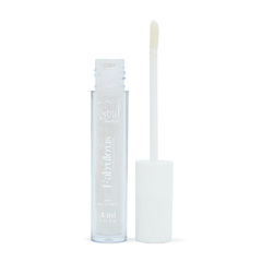 Gloss labial transparente da Soul Cosméticos, com aplicador branco, embalagem de 4 ml.