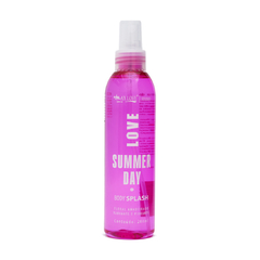 Frasco de Body Splash Dia de Verão Max Love 200ml, com líquido rosa e rótulo em destaque.