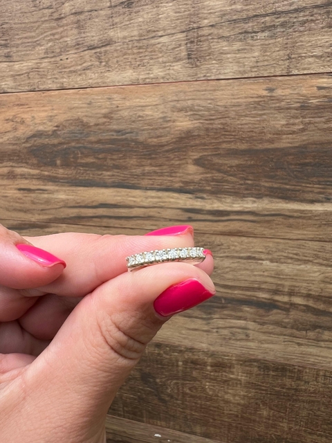 Meia Aliança Zirconia Quadrada Prata 925