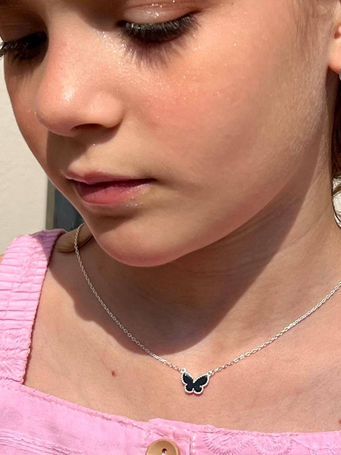 Colar Borboleta Pedra Natural Prata 925