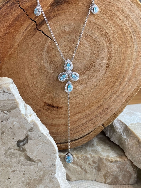 Gravata Azul Ag Marinha 40/45/50 cm Prata 925