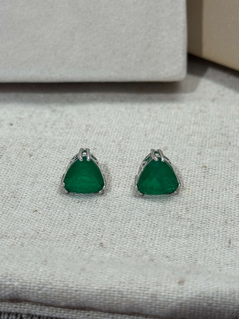 Brinco Triangulo 10mm Verde Esm. Prata 925