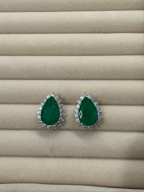 Brinco Gota Cravejada 10mm Verde Esm. Prata 925