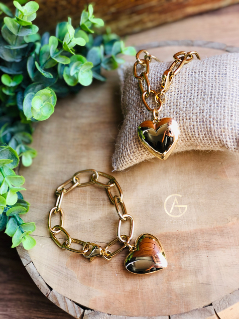 pulseira coraçao dourado