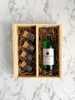 Gin&Tonic Tanqueray 275ml + Especiarias | Caixa de Madeira M - Le Drink Box - Presentes Para Quem Ama Bons Drinks