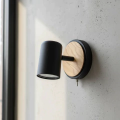 Aplique 1l Spot Negro Blanco Madera Cabecera Cama Lectura Con Interruptor