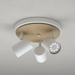 Plafon Base Circular 3L Spots Blanco/Negro con Madera