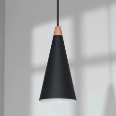 Colgante 3 Luces Nórdico Cónico c/Detalle en Madera - Onda Luz Iluminación