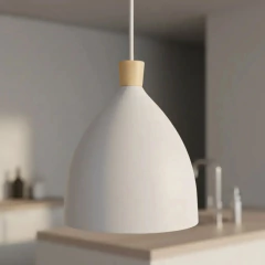 Colgante 3 Luces Campana Negra/Blanca Con Madera Int. Bco Base 80cm - Onda Luz Iluminación