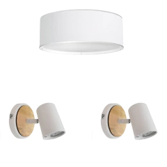 Combo Habitación Plafon Negro/Blanco + 2 Apliques Negro/Blanco Madera