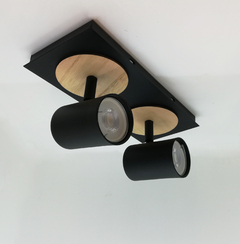 Aplique 2l Dicroled Spot Negro Blanco Con Madera Apto Pared O Techo - tienda online