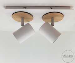 Aplique 2l Dicroled Spot Negro Blanco Con Madera Apto Pared O Techo