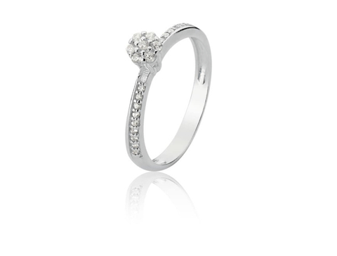 Anel Solitário Chuveirinho Meia Aliança Prata