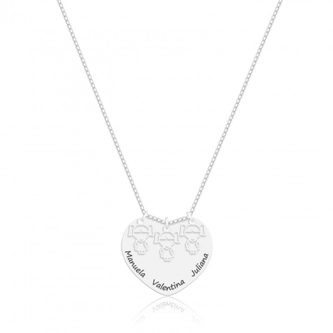 COLAR PERSONALIZADO CORAÇÃO 3 FILHOS (AS) PENDURADOS (AS)