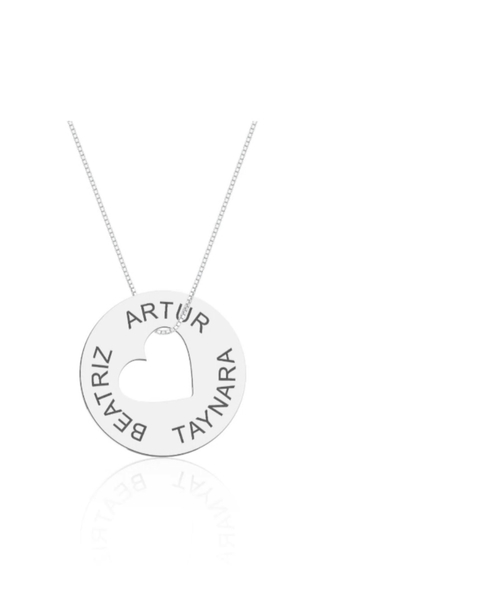 COLAR PERSONALIZADO REDONDO COM CORAÇÃO CENTRO VAZADO
