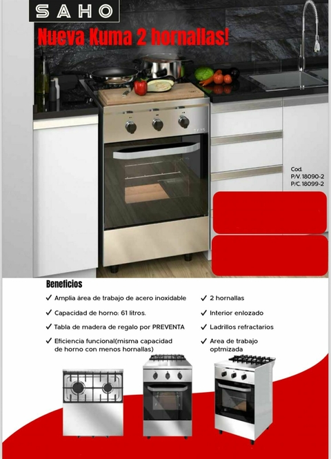 Cocina Industrial Saho Kuma Multigas 2 Hornallas Visor