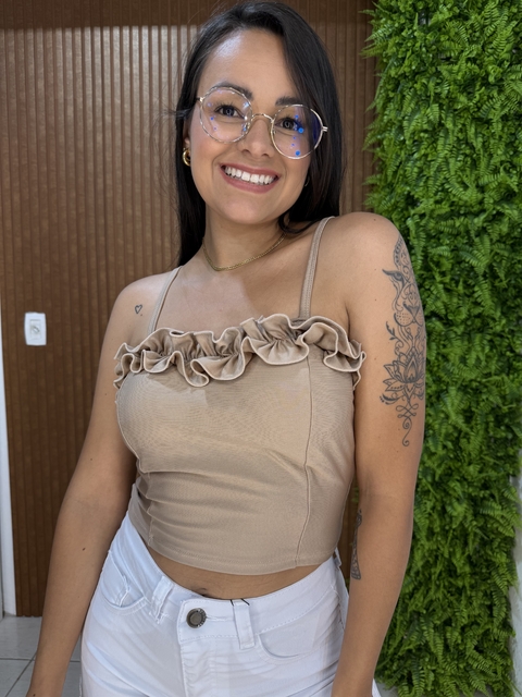 CROPED SUPLEX COM BABADOS BEGE